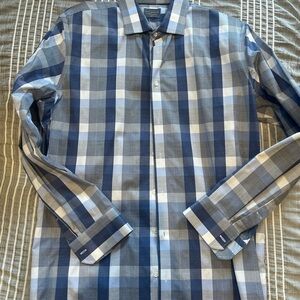 Men's Blue and Gray Checkered Shirt